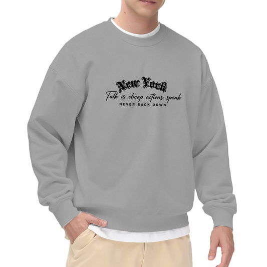 New York Bold Slogan Grey Casual Crew Pullover