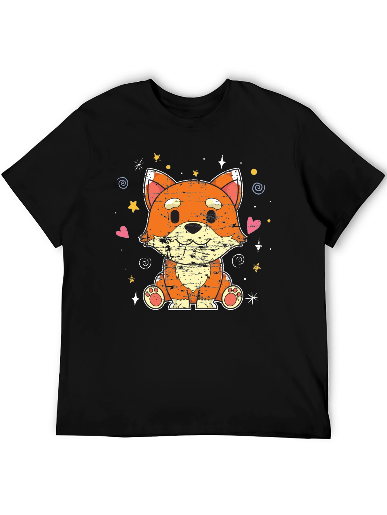 Cute Kawaii Fox Black T-Shirt