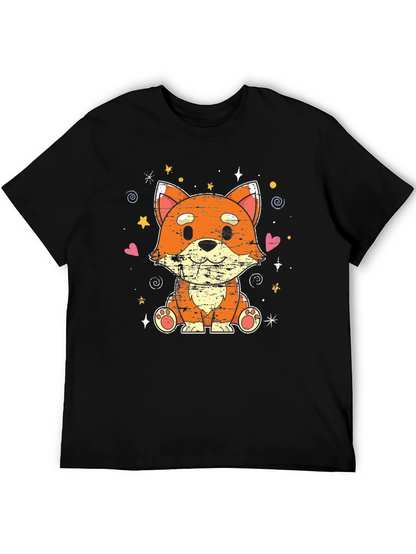 Cute Kawaii Fox Black T-Shirt
