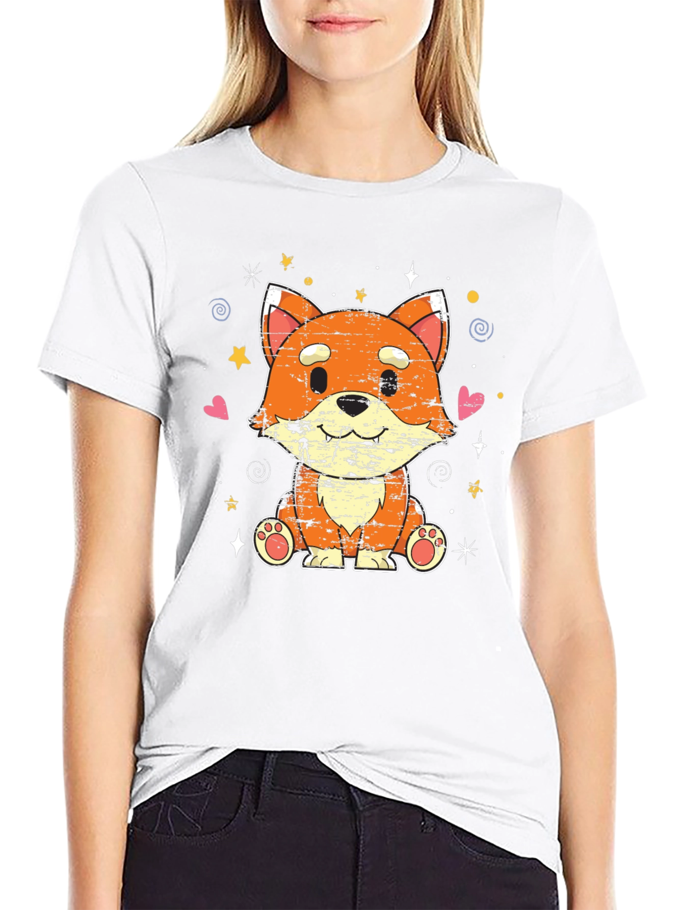 Cute Kawaii Fox Black T-Shirt