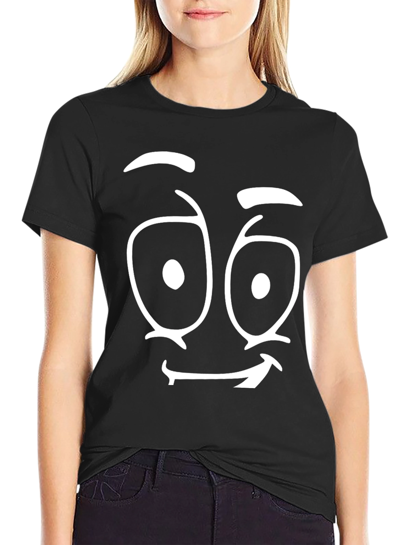 Funny Face Graphic Tee - Black Cotton T-Shirt