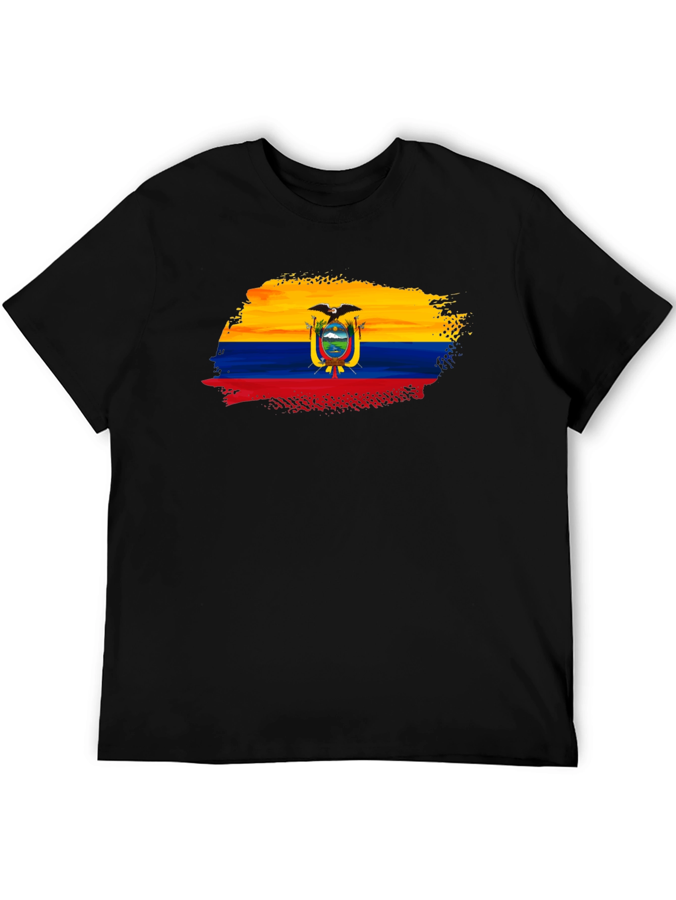Ecuador Flag Brushstroke Mens Black T-Shirt