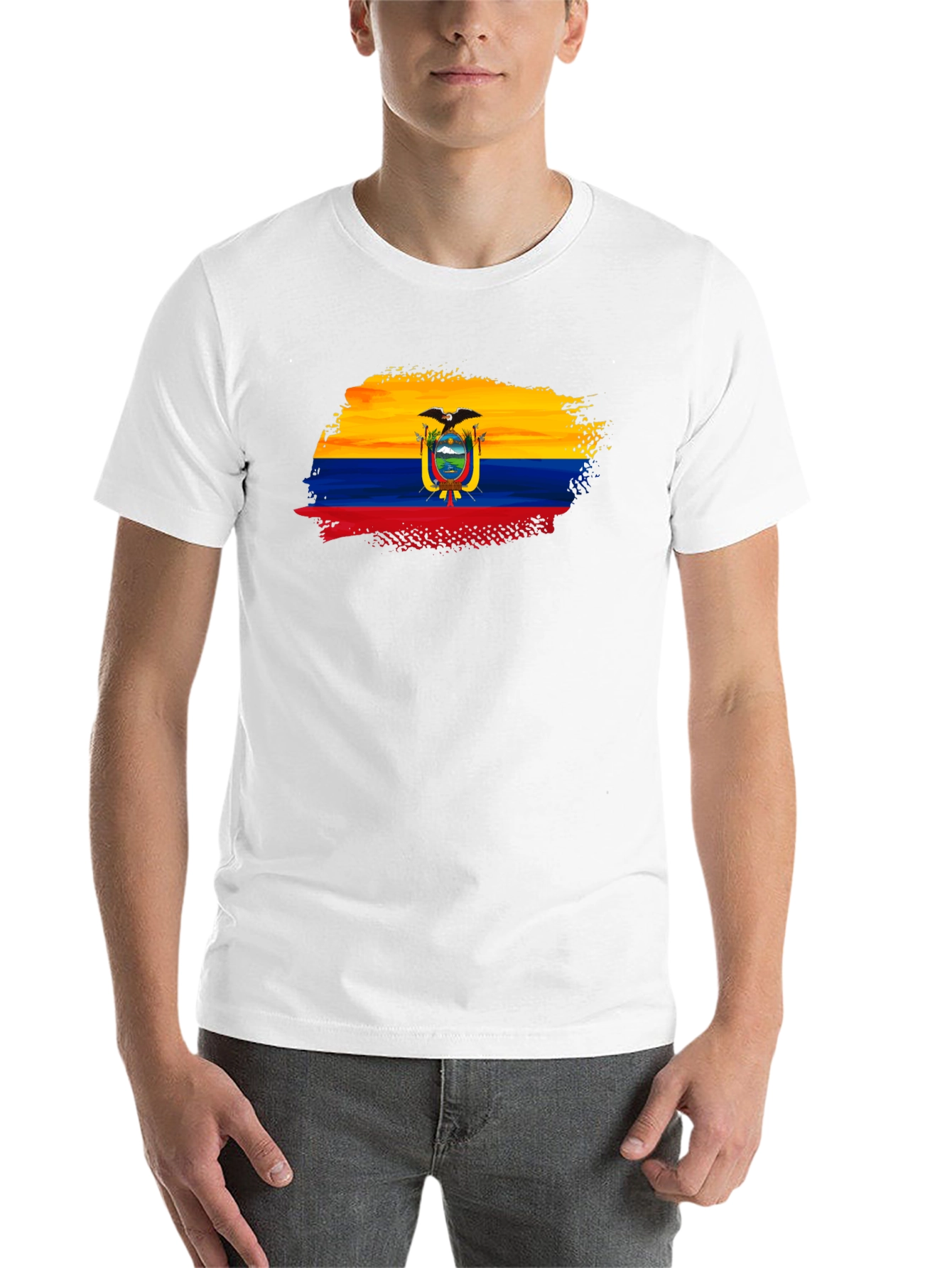 Ecuador Flag Brushstroke Mens Black T-Shirt