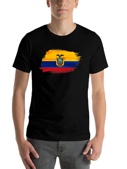 Ecuador Flag Brushstroke Mens Black T-Shirt