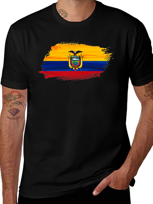 Ecuador Flag Brushstroke Mens Black T-Shirt
