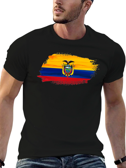 Ecuador Flag Brushstroke Mens Black T-Shirt