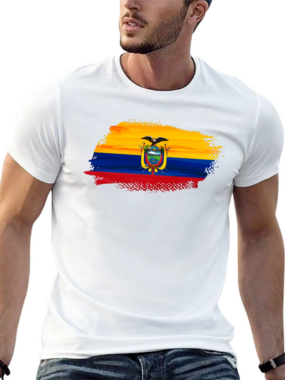 Ecuador Flag Brushstroke Mens Black T-Shirt