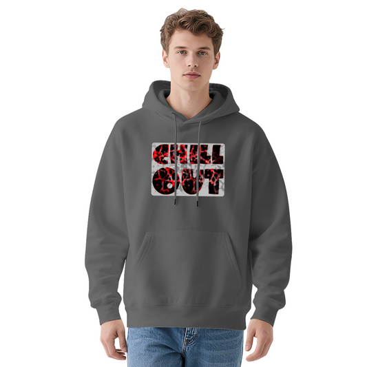 Red Crack Chill Out Text Print Unisex Gray Hoodie, Comfort Lounge Top