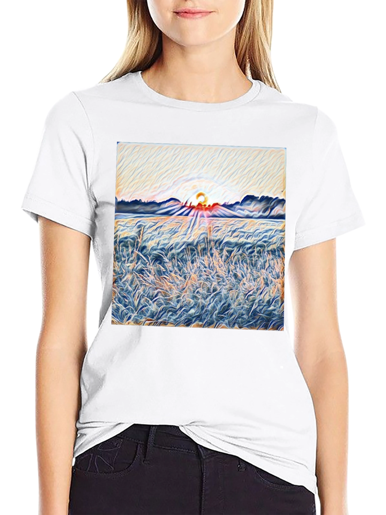 Sunrise Meadow T-Shirt - Artistic Print Tee
