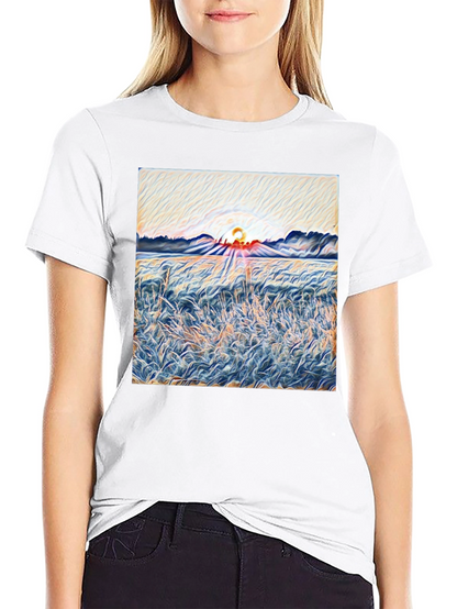 Sunrise Meadow T-Shirt - Artistic Print Tee