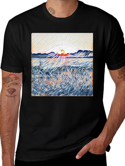 Sunrise Meadow T-Shirt - Artistic Print Tee