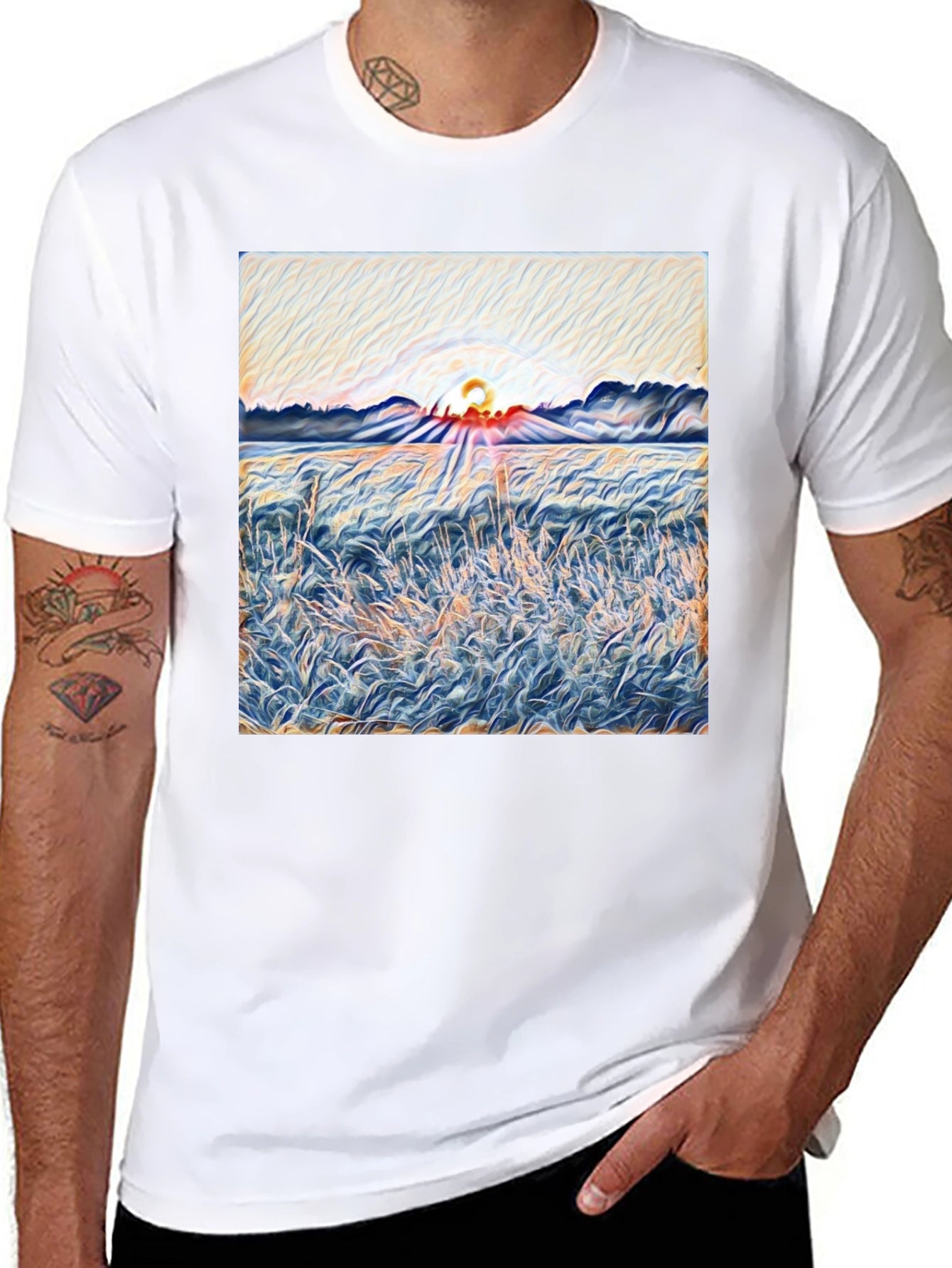 Sunrise Meadow T-Shirt - Artistic Print Tee