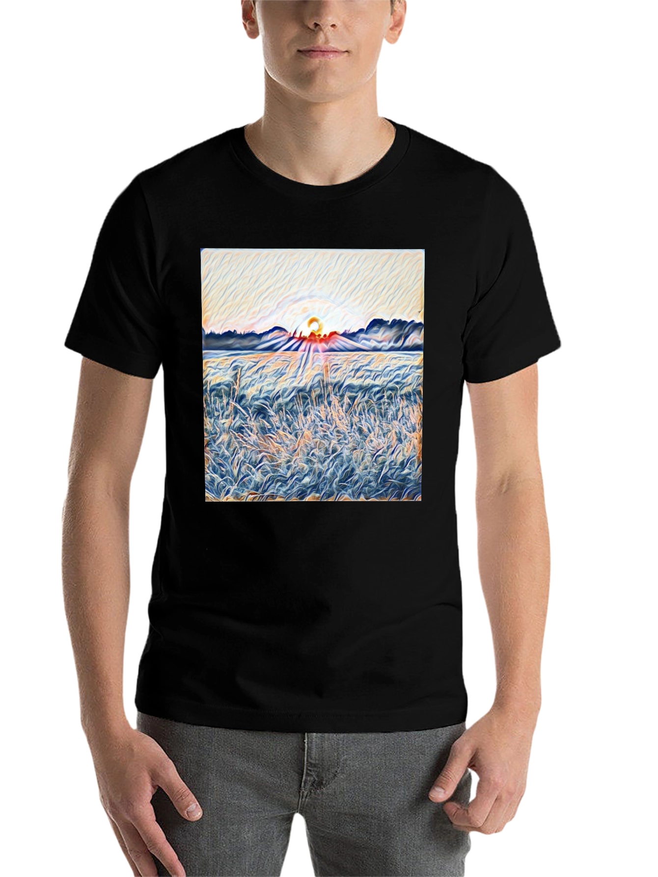 Sunrise Meadow T-Shirt - Artistic Print Tee