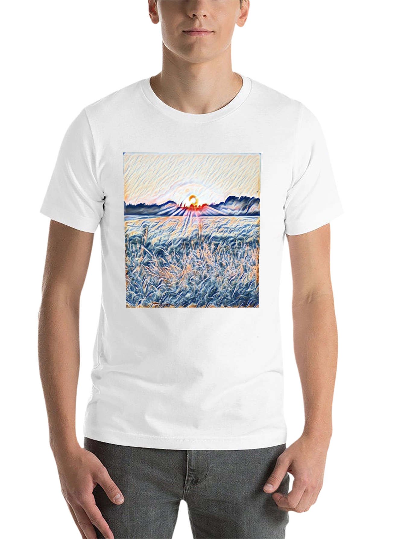 Sunrise Meadow T-Shirt - Artistic Print Tee