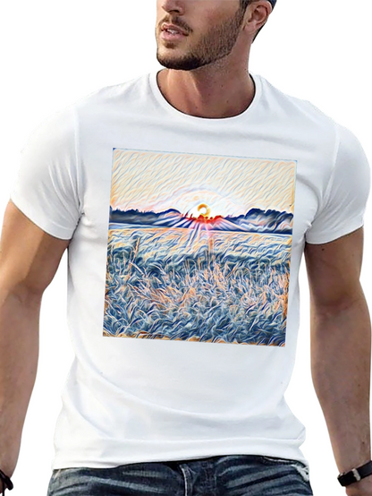 Sunrise Meadow T-Shirt - Artistic Print Tee