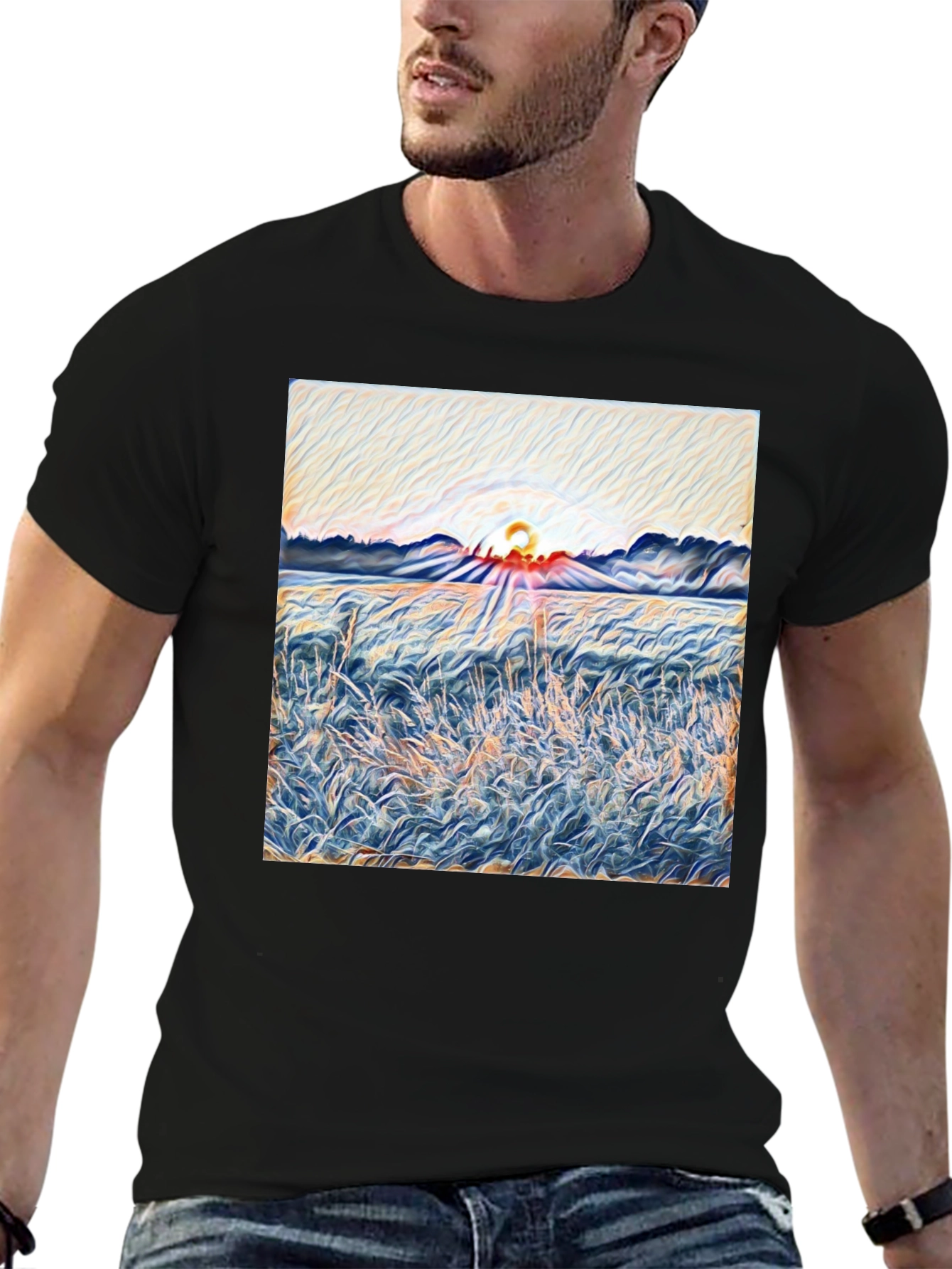 Sunrise Meadow T-Shirt - Artistic Print Tee