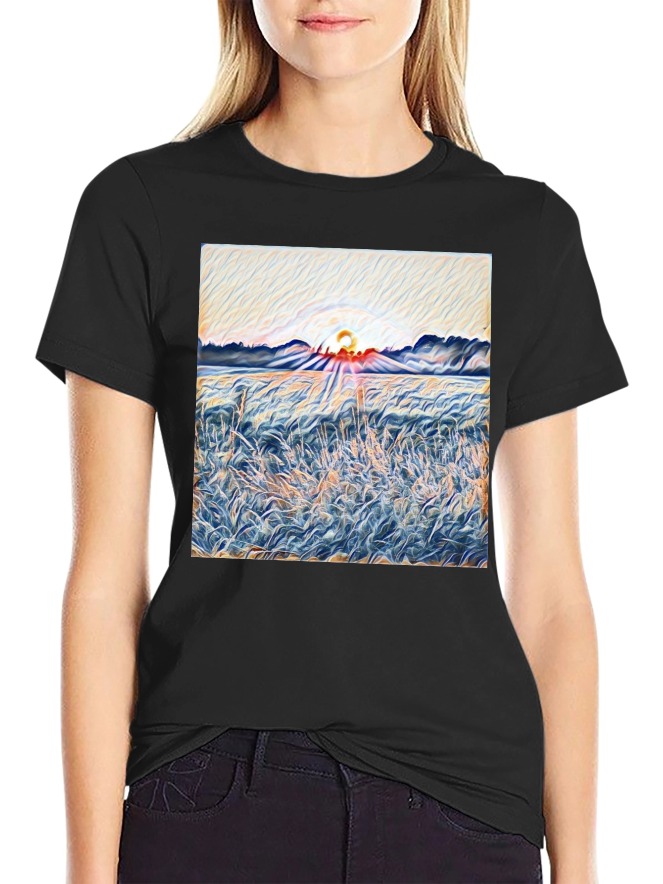 Sunrise Meadow T-Shirt - Artistic Print Tee