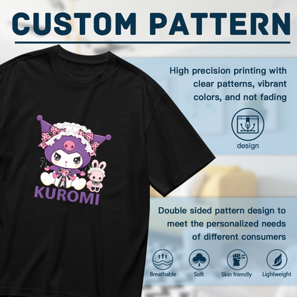 Lolita?Style Lace Kuromi Character Plus Size Women Black Graphic T?Shirt