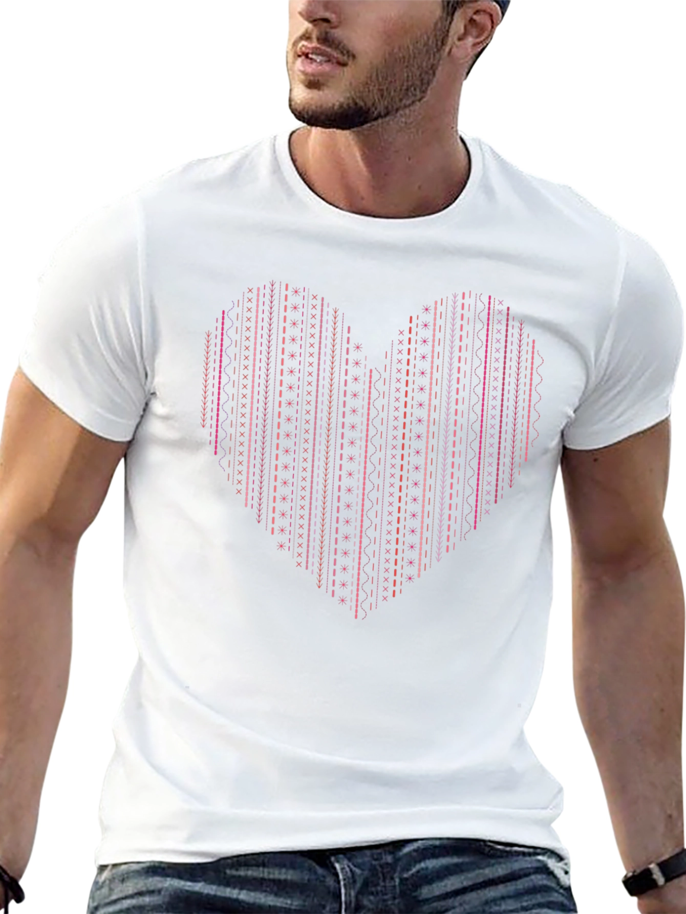 Heart Stitch Print Black T-Shirt