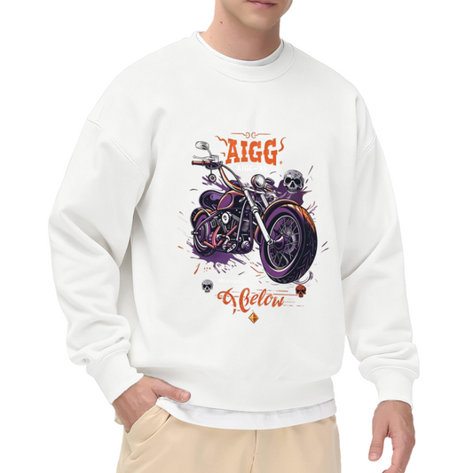 Retro Skull Motorcycle Punk Graphic Crew Sweatshirt