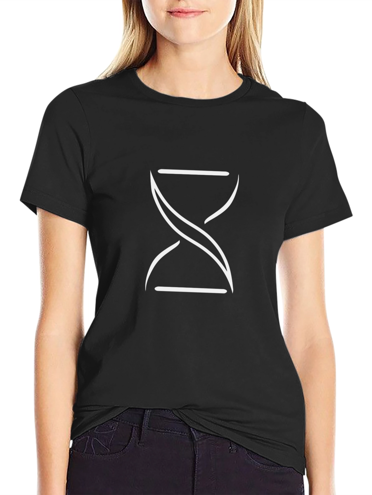 Stylish Hourglass Graphic Tee - Black Cotton Comfort