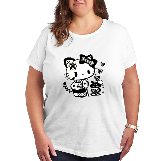 Punk Patchwork Hello Kitty Dark Aesthetic Plus?Size T?Shirt