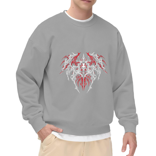 Light Gray Gothic Red Thorn Skull Crew Sweatshirt