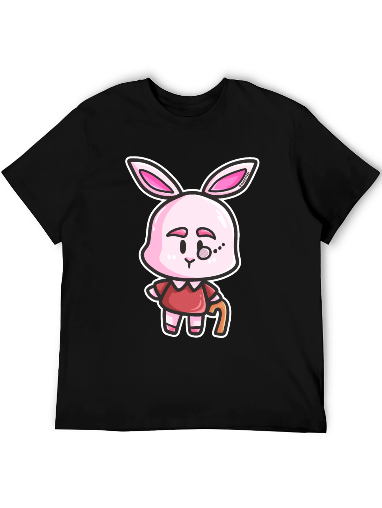 Cartoon Bunny Character Print Black T-Shirt