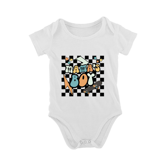 Retro Checker Mama's Boy Skateboard Graphic Baby Onesie, Cool Toddler Boy Bodysuit