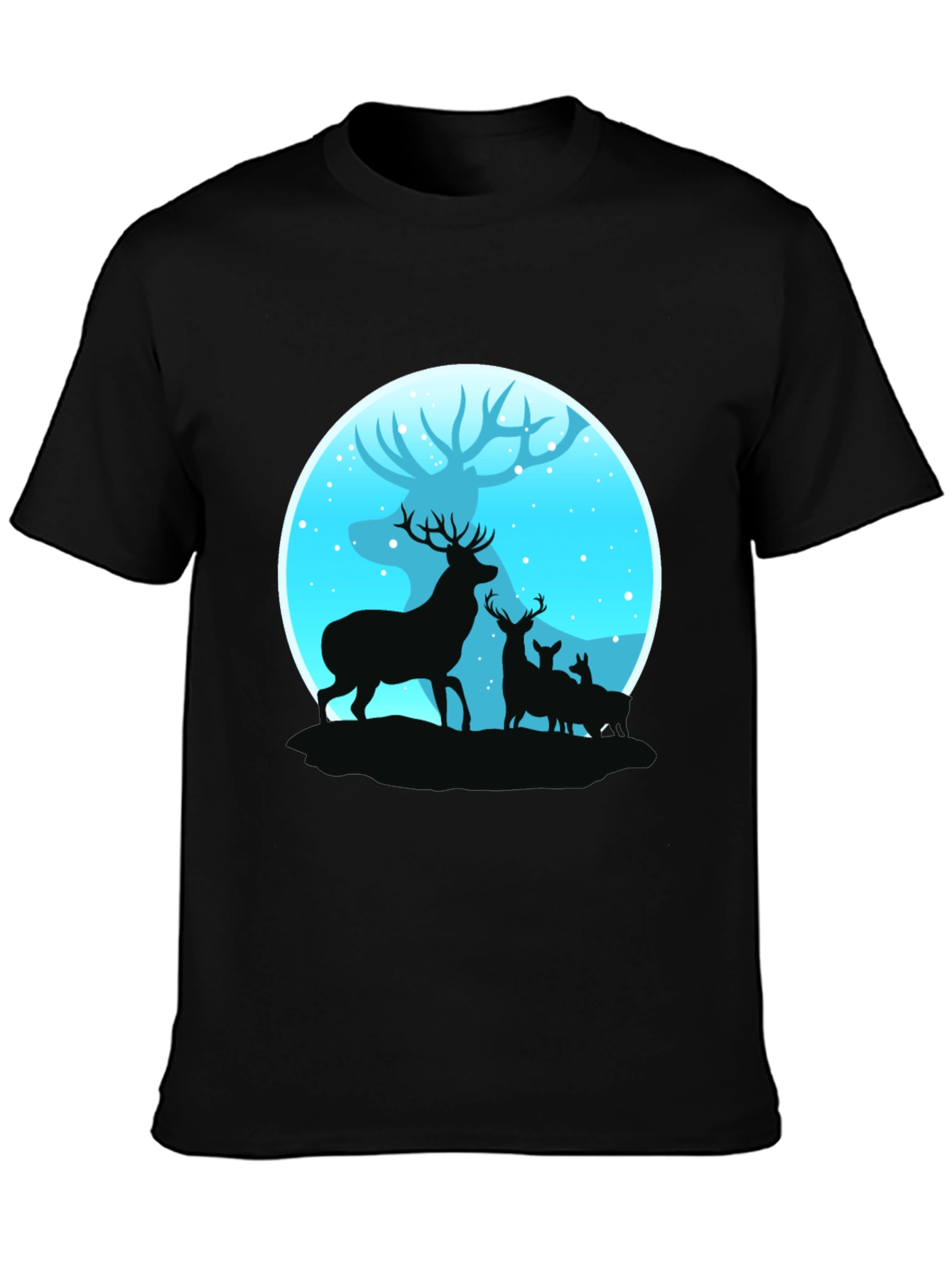 Deer Silhouette Graphic Print Black T-Shirt