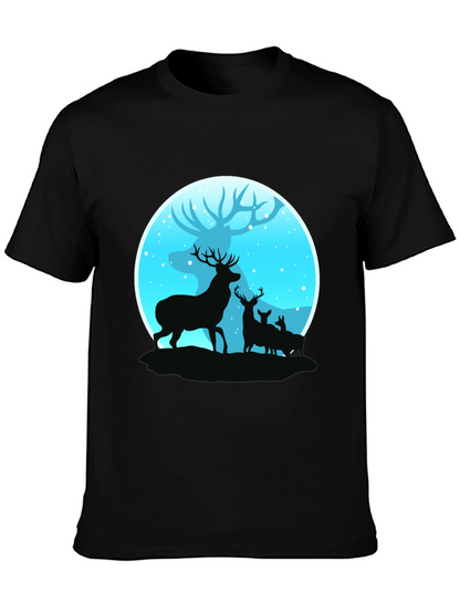 Deer Silhouette Graphic Print Black T-Shirt