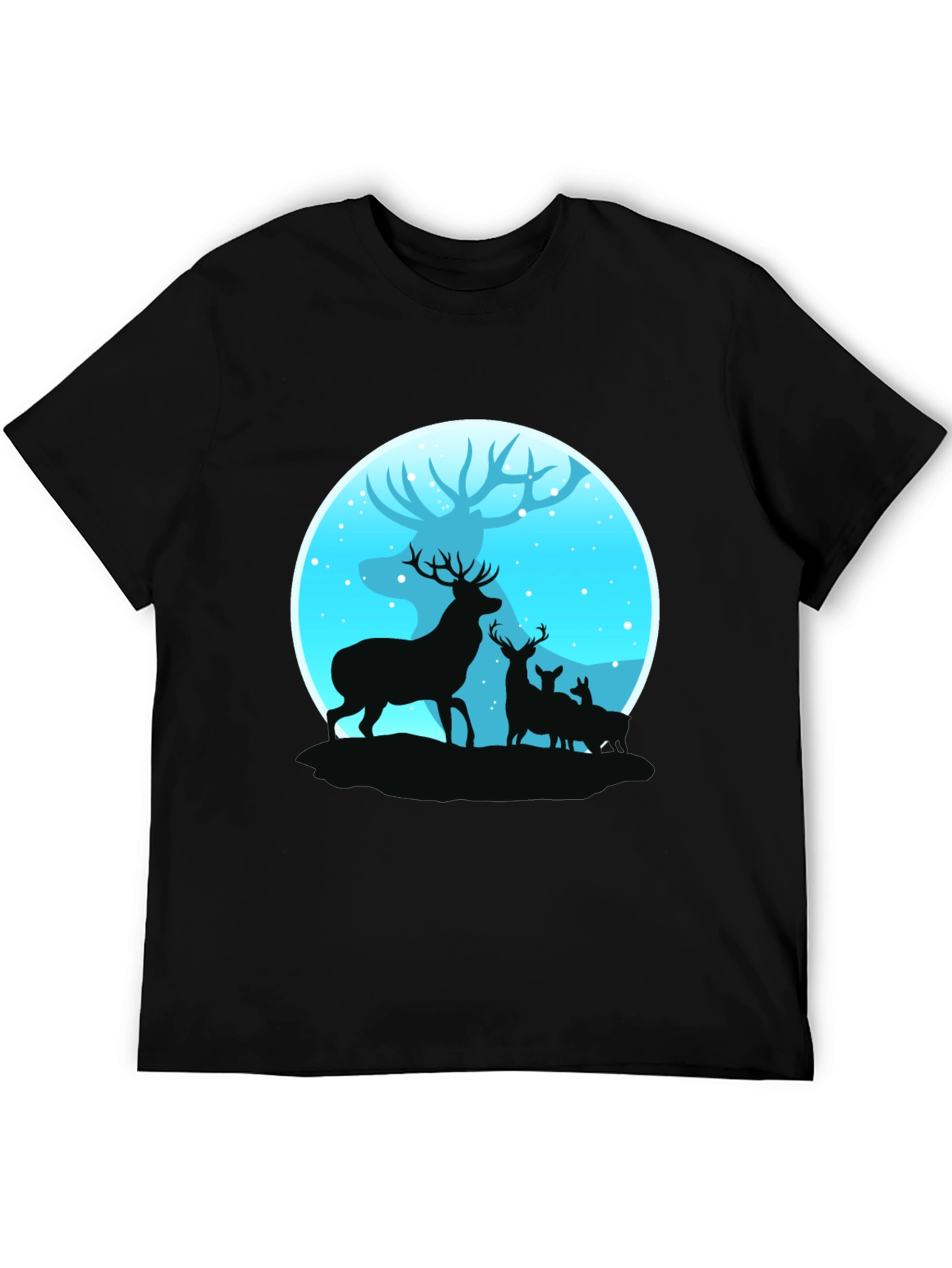 Deer Silhouette Graphic Print Black T-Shirt