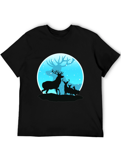 Deer Silhouette Graphic Print Black T-Shirt