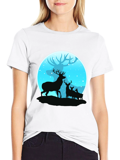 Deer Silhouette Graphic Print Black T-Shirt