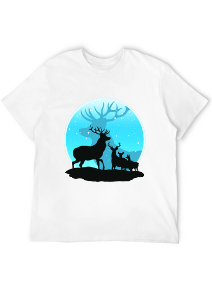 Deer Silhouette Graphic Print Black T-Shirt