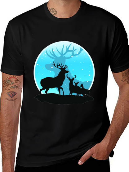 Deer Silhouette Graphic Print Black T-Shirt