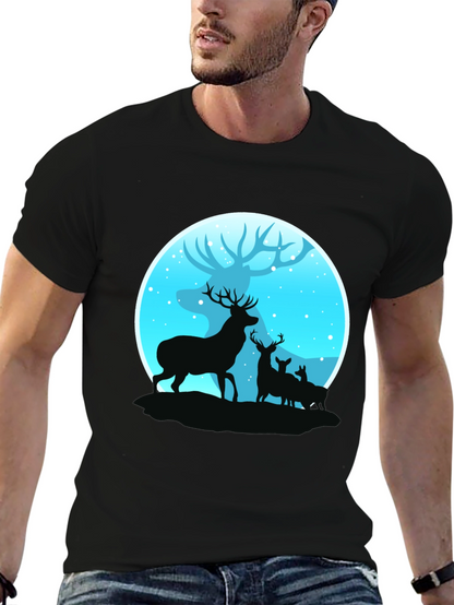 Deer Silhouette Graphic Print Black T-Shirt