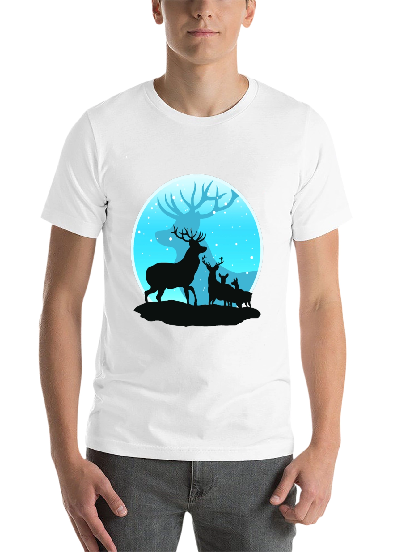 Deer Silhouette Graphic Print Black T-Shirt