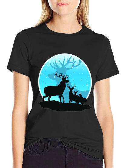 Deer Silhouette Graphic Print Black T-Shirt