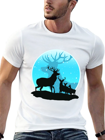 Deer Silhouette Graphic Print Black T-Shirt