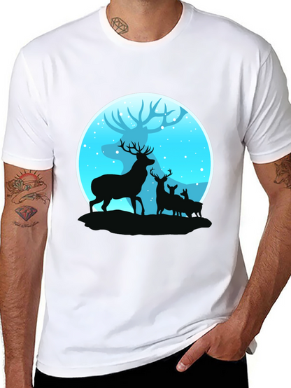 Deer Silhouette Graphic Print Black T-Shirt