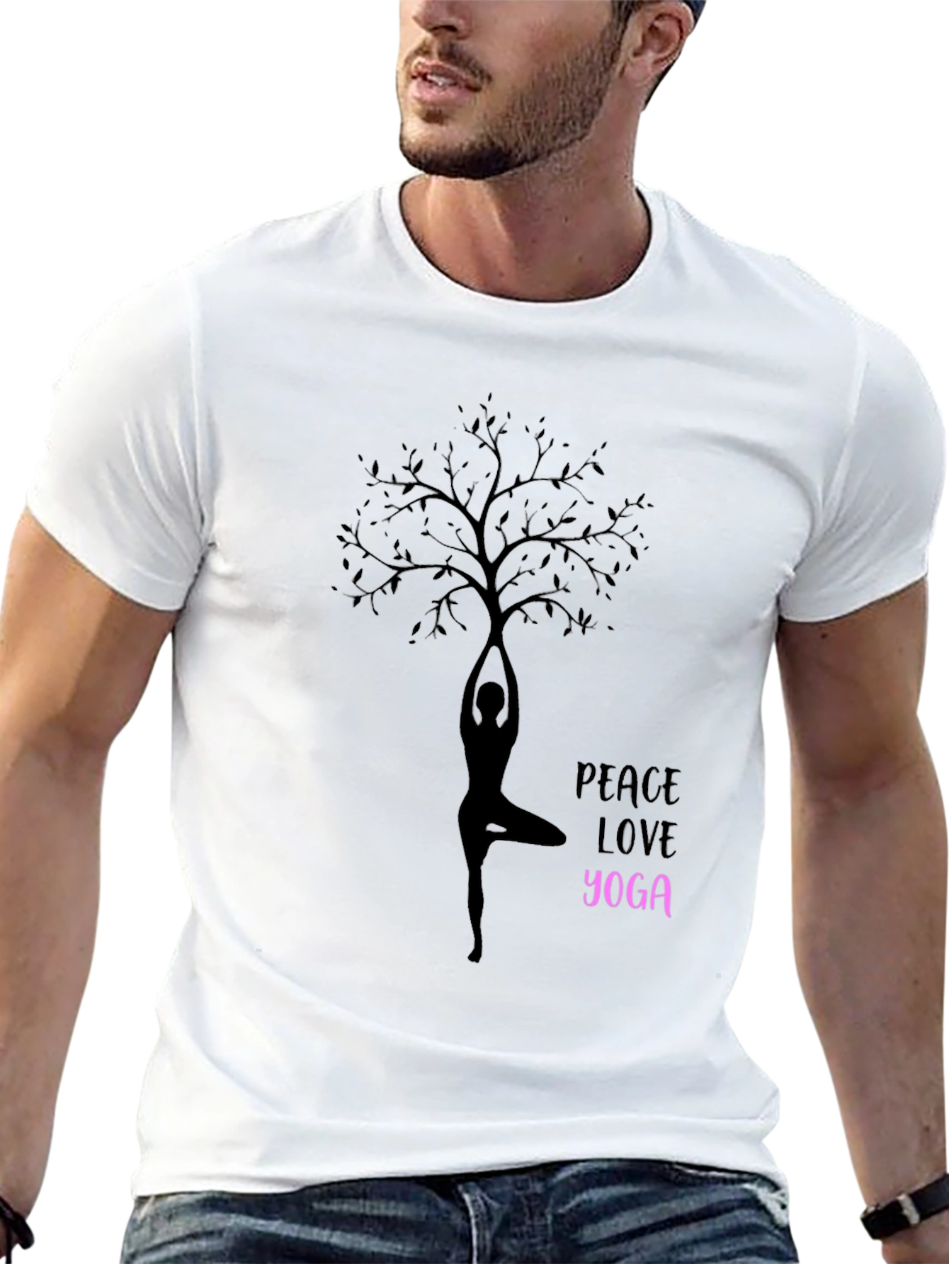 Peace Love Yoga T-Shirt - Black Cotton Blend Tee