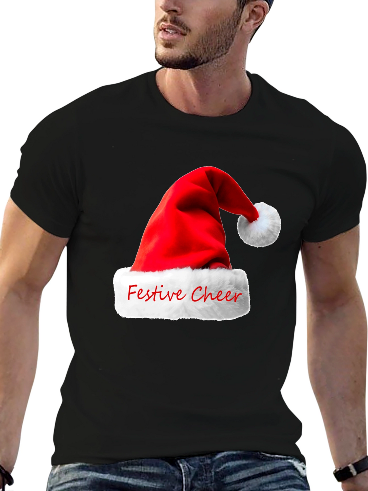 Festive Cheer Santa Hat Graphic T-Shirt