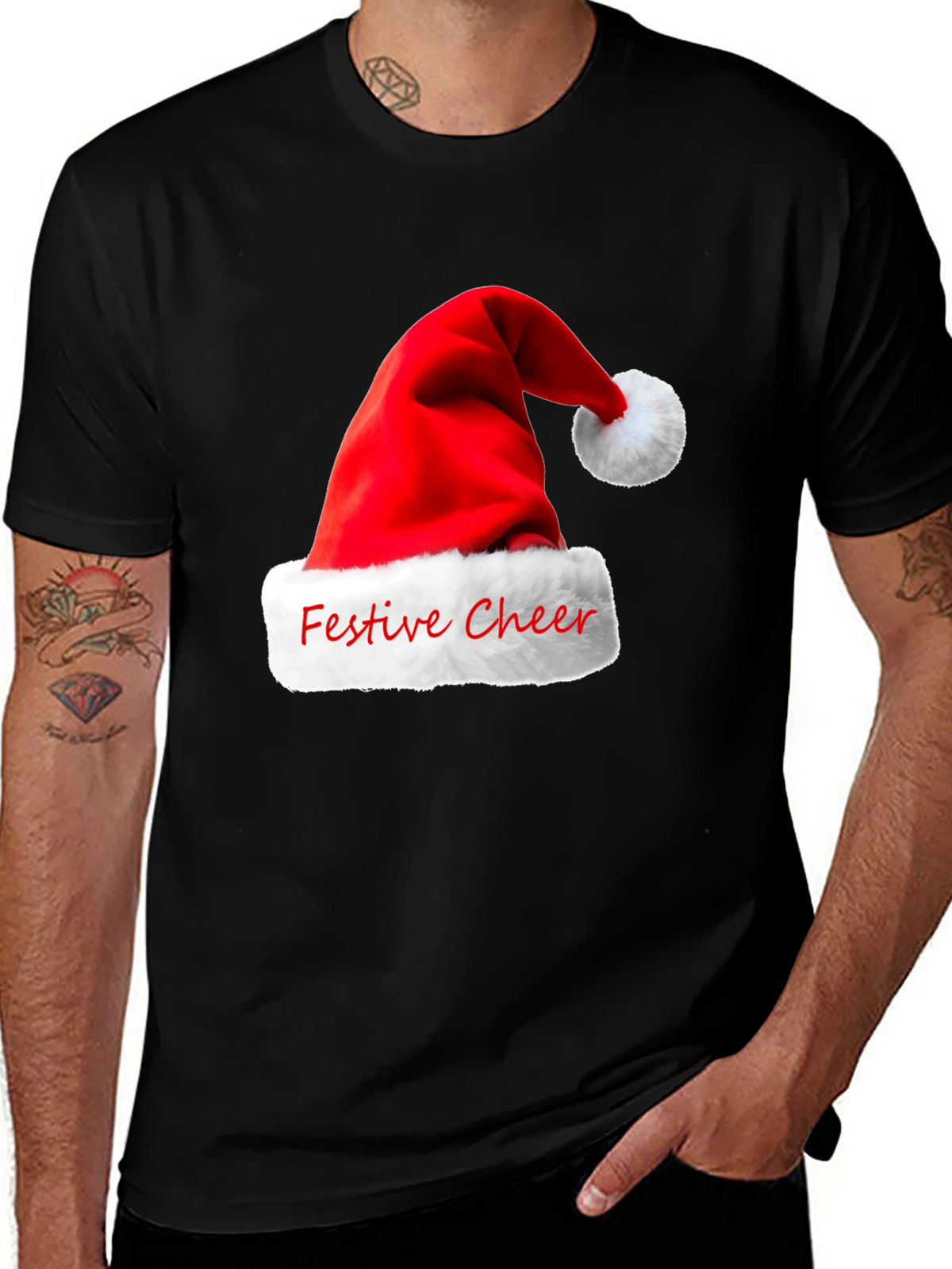 Festive Cheer Santa Hat Graphic T-Shirt