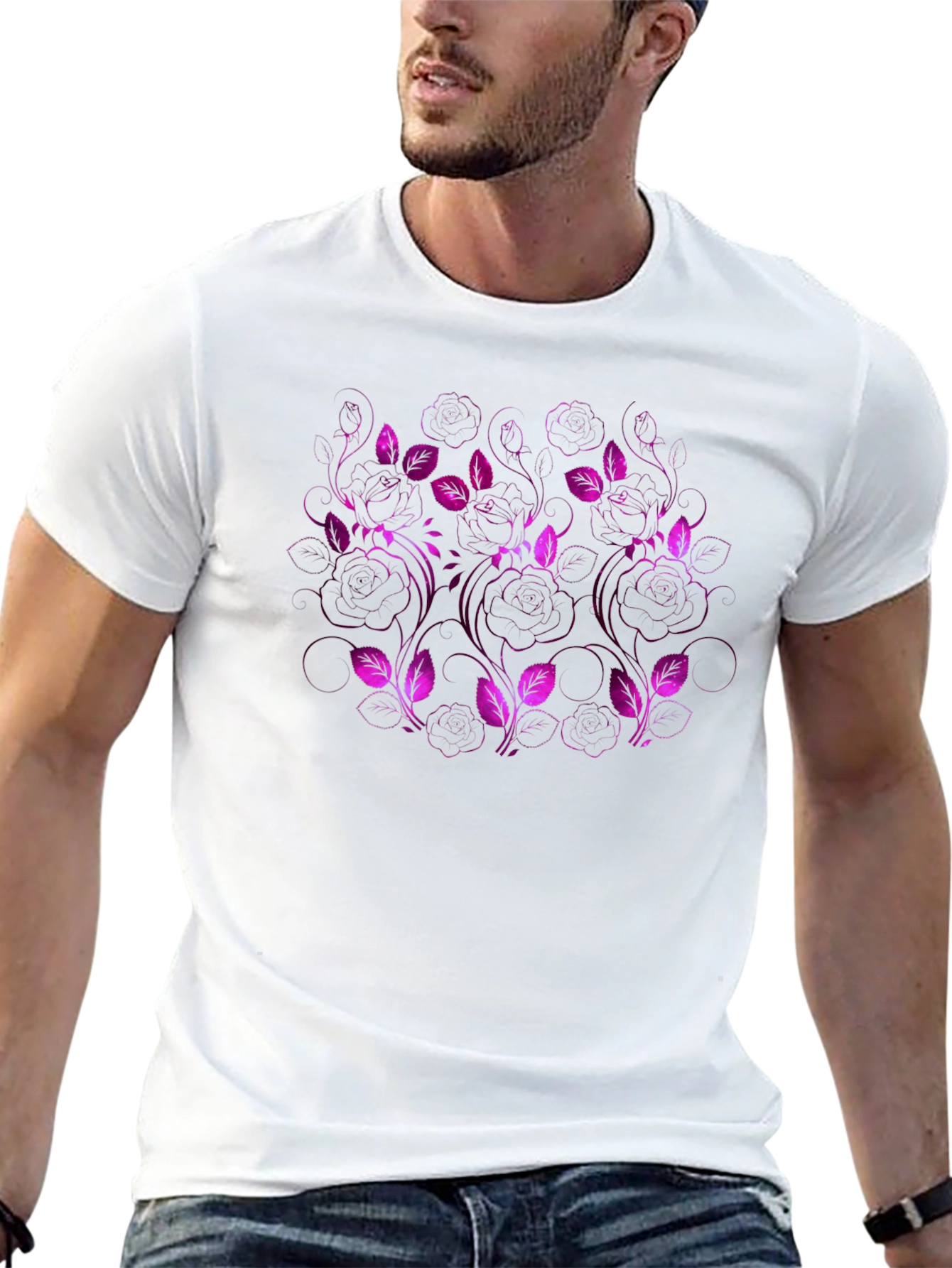 Floral Pattern Black T-Shirt for Men