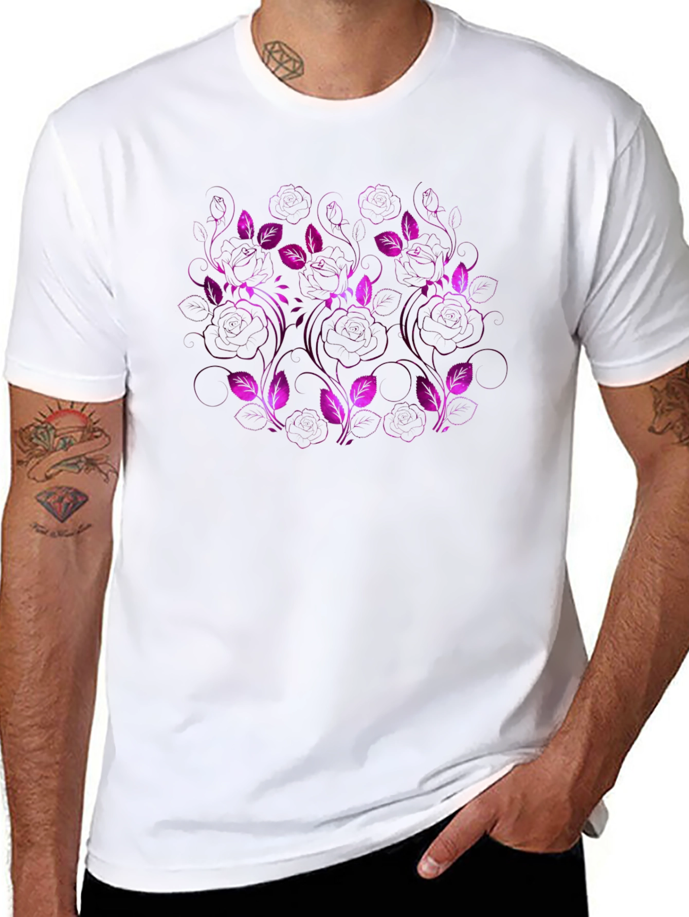 Floral Pattern Black T-Shirt for Men
