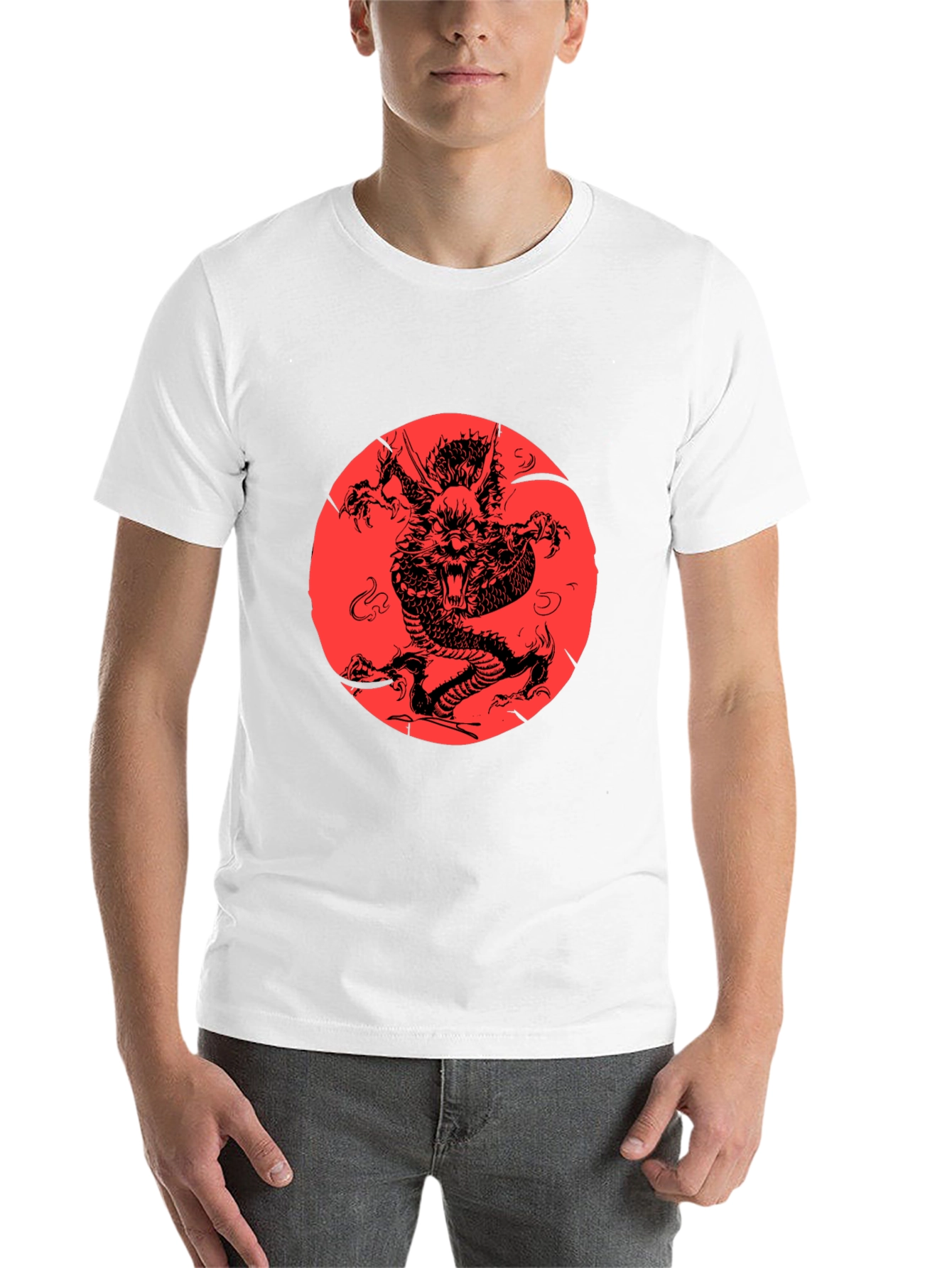 Dragon Graphic Print Black Crewneck T-Shirt