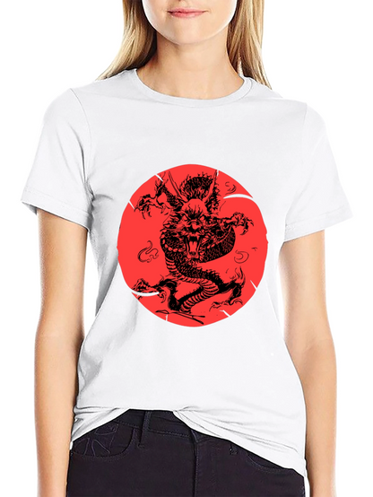 Dragon Graphic Print Black Crewneck T-Shirt