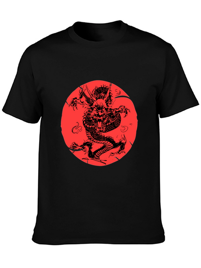 Dragon Graphic Print Black Crewneck T-Shirt