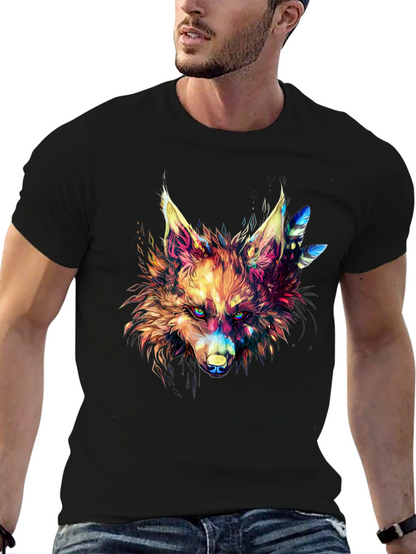 Vibrant Wolf Graphic Black T-Shirt